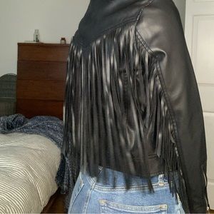 Blank NYC in XS faux leather fringe cropped jacket